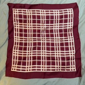 Burberry London Deep Red and Tan 22” Square Silk Scarf with Flaws PLEASE READ